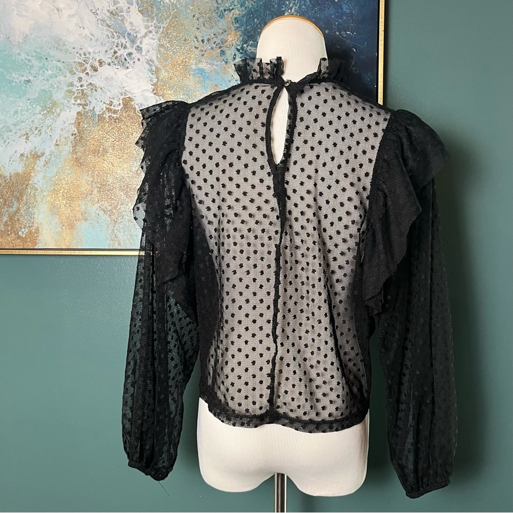 Zara Sheer Polka Dot Ruffled High-Neck Top - Picture 4 of 7